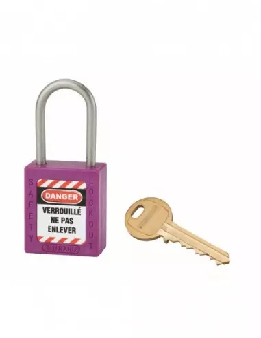 Cadenas de consignation LOTO Lockout Tagout 38 mm anse inox Ø 4,76 violet