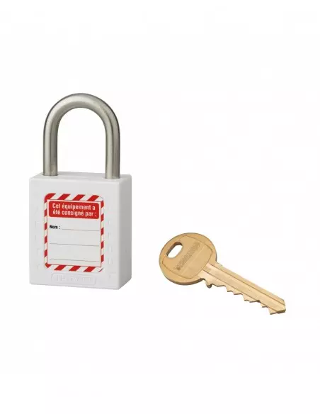 Cadenas de consignation LOTO Lockout Tagout 38 mm anse inox Ø 6 blanc