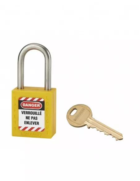 Cadenas de consignation LOTO Lockout Tagout 38 mm anse inox Ø 6 jaune