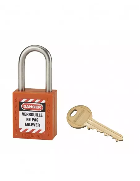 Cadenas de consignation LOTO Lockout Tagout 38 mm anse inox Ø 6 orange