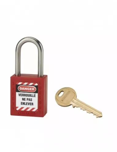 Cadenas de consignation LOTO Lockout Tagout 38 mm anse inox Ø 6 rouge