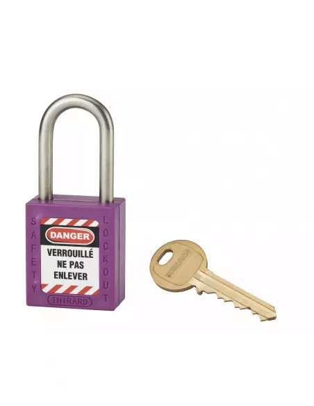 Cadenas de consignation LOTO Lockout Tagout 38 mm anse inox Ø 6 violet