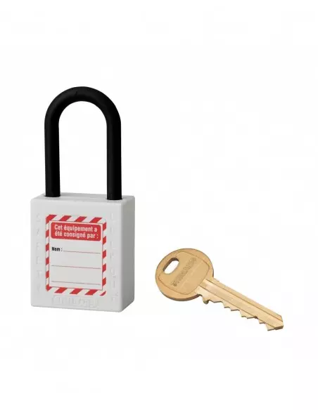 Cadenas de consignation LOTO Lockout Tagout 38 mm anse nylon Ø 6 blanc