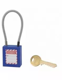 Cadenas de consignation LOTO Lockout Tagout 38 mm câble inox gainé Ø 4,76 x 150 mm - 1 clé bleu 2