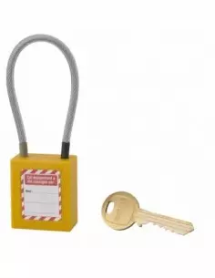 Cadenas de consignation LOTO Lockout Tagout 38 mm câble inox gainé Ø 4,76 x 150 mm - 1 clé jaune 2
