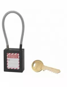 Cadenas de consignation LOTO Lockout Tagout 38 mm câble inox gainé Ø 4,76 x 150 mm - 1 clé noir 2