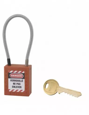 Cadenas de consignation LOTO Lockout Tagout 38 mm câble inox gainé Ø 4,76 x 150 mm - 1 clé orange