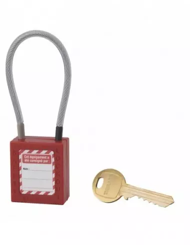 Cadenas de consignation LOTO Lockout Tagout 38 mm câble inox gainé Ø 4,76 x 150 mm - 1 clé rouge Cadenas de consignation LOTO Lockout Tagout 38 mm câble inox gainé Ø 4,76 x 150 mm - 1 clé rouge