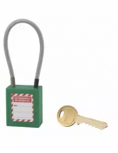 Cadenas de consignation LOTO Lockout Tagout 38 mm câble inox gainé Ø 4,76 x 150 mm - 1 clé vert 2