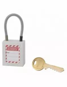 Cadenas de consignation LOTO Lockout Tagout 38 mm câble inox gainé Ø 4,76 x 90 mm - 1 clé blanc 2