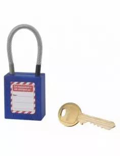 Cadenas de consignation LOTO Lockout Tagout 38 mm câble inox gainé Ø 4,76 x 90 mm - 1 clé bleu 2