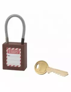 Cadenas de consignation LOTO Lockout Tagout 38 mm câble inox gainé Ø 4,76 x 90 mm - 1 clé marron 2