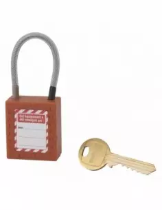 Cadenas de consignation LOTO Lockout Tagout 38 mm câble inox gainé Ø 4,76 x 90 mm - 1 clé orange 2