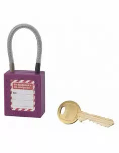 Cadenas de consignation LOTO Lockout Tagout 38 mm câble inox gainé Ø 4,76 x 90 mm - 1 clé violet 2