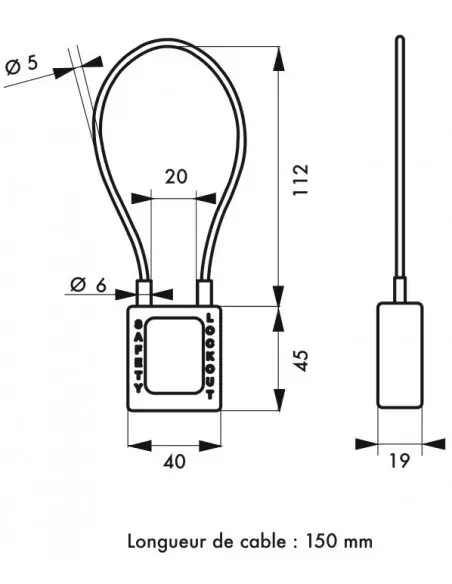 Cadenas de consignation LOTO Lockout Tagout 38 mm câble inox gainé Ø 6 x 150 mm - 1 clé marron