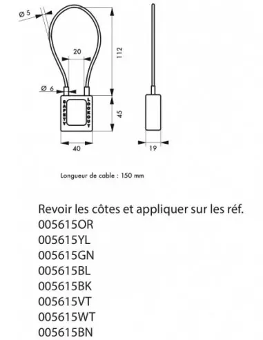 Cadenas de consignation LOTO Lockout Tagout 38 mm câble inox gainé Ø 6 x 150 mm - 1 clé rouge Cadenas de consignation LOTO Lockout Tagout 38 mm câble inox gainé Ø 6 x 150 mm - 1 clé rouge
