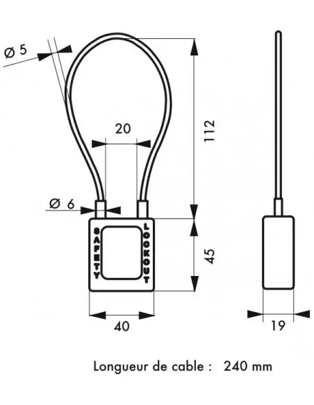 Cadenas de consignation LOTO Lockout Tagout 38 mm câble inox gainé Ø 6 x 240 mm - 1 clé orange