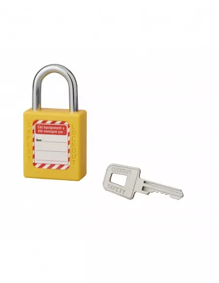 Cadenas de consignation LOTO Lockout Tagout 40 mm anse acier Ø 6 x 25 mm jaune