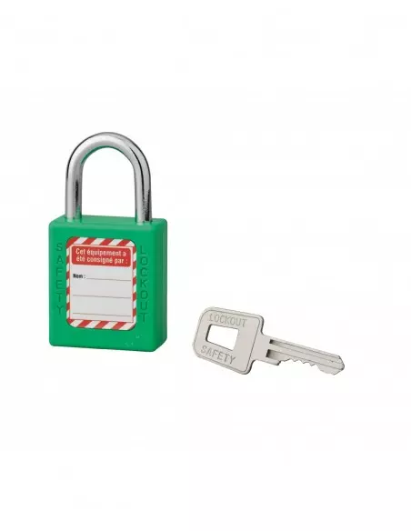 Cadenas de consignation LOTO Lockout Tagout 40 mm anse acier Ø 6 x 25 mm vert