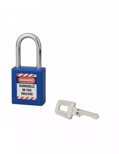 Cadenas de consignation LOTO Lockout Tagout 40 mm anse acier Ø 6 x 38 mm bleu