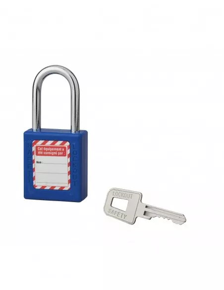 Cadenas de consignation LOTO Lockout Tagout 40 mm anse acier Ø 6 x 38 mm bleu