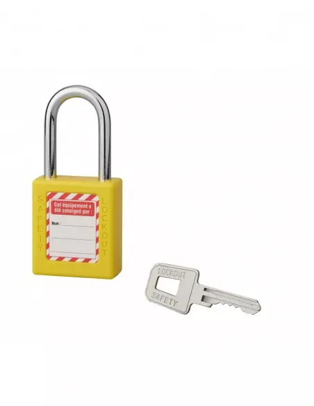 Cadenas de consignation LOTO Lockout Tagout 40 mm anse acier Ø 6 x 38 mm jaune