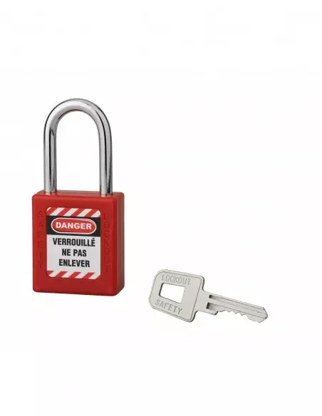 Cadenas de consignation LOTO Lockout Tagout 40 mm anse acier Ø 6 x 38 mm rouge