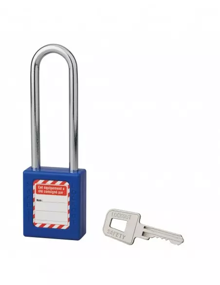 Cadenas de consignation LOTO Lockout Tagout 40 mm anse acier Ø 6 x 76 mm bleu