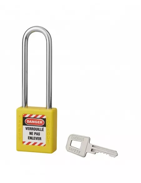 Cadenas de consignation LOTO Lockout Tagout 40 mm anse acier Ø 6 x 76 mm jaune