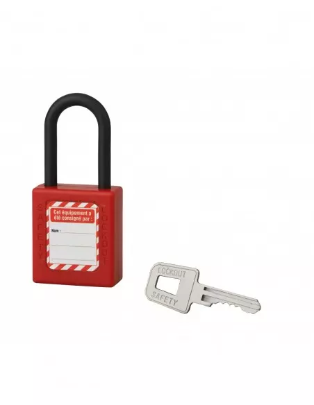 Cadenas de consignation LOTO Lockout Tagout 40 mm anse nylon Ø 6 x 38 mm rouge