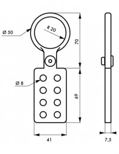 Mâchoire aluminium isolé Ø intérieur 39 mm pour 8 cadenas Mâchoire aluminium isolé Ø intérieur 39 mm pour 8 cadenas