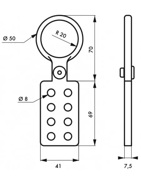 Mâchoire aluminium isolé Ø intérieur 39 mm pour 8 cadenas