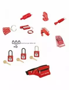 Kit de maintenance electrique 2 cadenas de consignation 38 mm rouge, anse nylon Ø 6 mm, 1 clé, s'entrouvrant