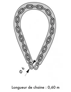 Chaine gainée pvc Ø 6 longeur 0,60 m cadenas 45mm 2 clés 2