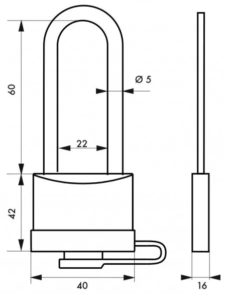 Cadenas à clé 40 mm avec bumper anse 1/2 haute inox Ø 5