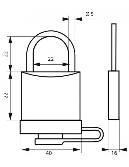 Cadenas à clé 40 mm avec bumper anse inox Ø 5