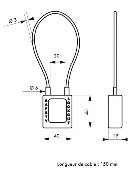 Cadenas à clé 40 mm câble acier Ø 3 x 150 mm - 1 clé