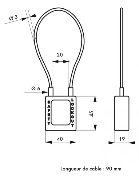 Cadenas à clé 40 mm câble acier Ø 3 x 90â mm - 1 clé