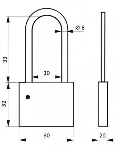 Cadenas à clé CP anse haute inox sans cylindre e Cadenas à clé CP anse haute inox sans cylindre e