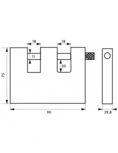 Cadenas à clé LAND blindé 90 mm double anse 2