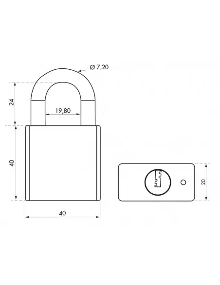 Cadenas à clé RINOX 40mm anse inox 4 clés