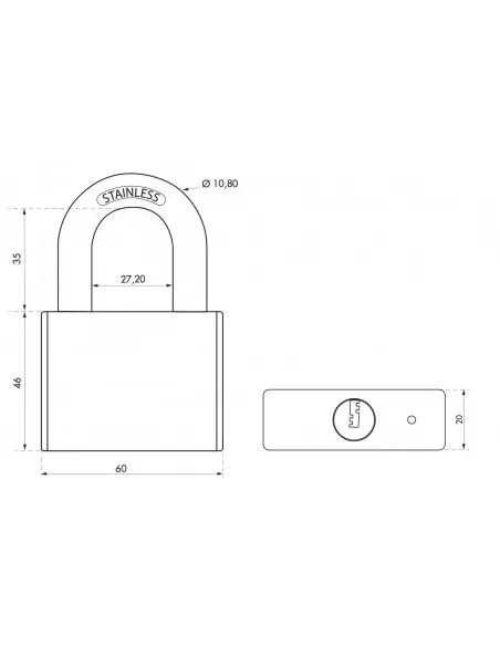 Cadenas à clé RINOX 60mm anse inox 4 clés