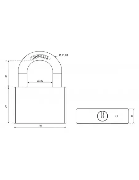 Cadenas à clé RINOX 70mm anse inox 4 clés