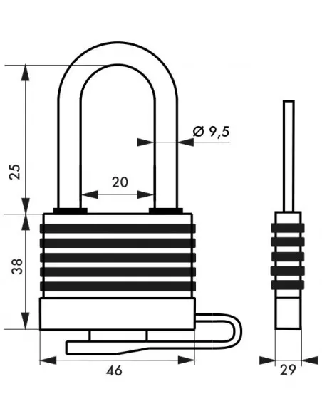 Cadenas à clé SLICE à lamelles 40 mm anse 1/2haute gainé pvc couleurs assorties