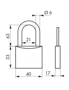 Cadenas à clé TYPE 1 aluminium 40 mm anse 1/2 haute 2
