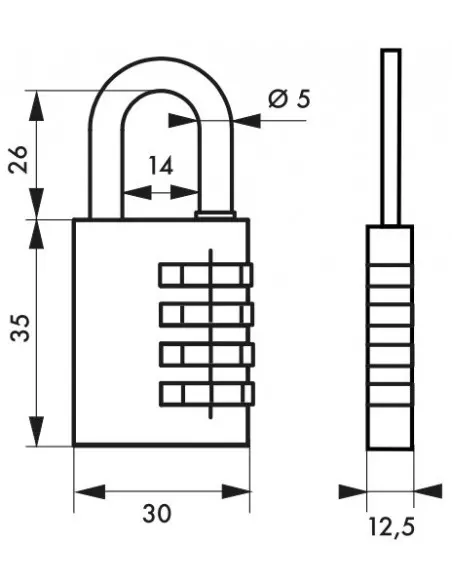 Cadenas à clé TYPE 1 aluminium code 30 mm gris