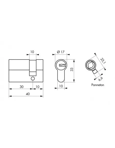 1/2 cylindre TRANSIT 2 30 x10 mm nickelé panneton orientable