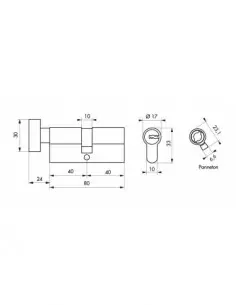Cylindre bouton 40x40 mm 5 clés longues fonction urgence 2