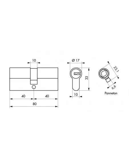 Cylindre 40x40 mm 5 clés longues fonction urgence