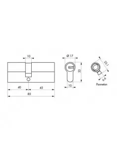 Cylindre 40x45 mm 5 clés longues fonction urgence 2